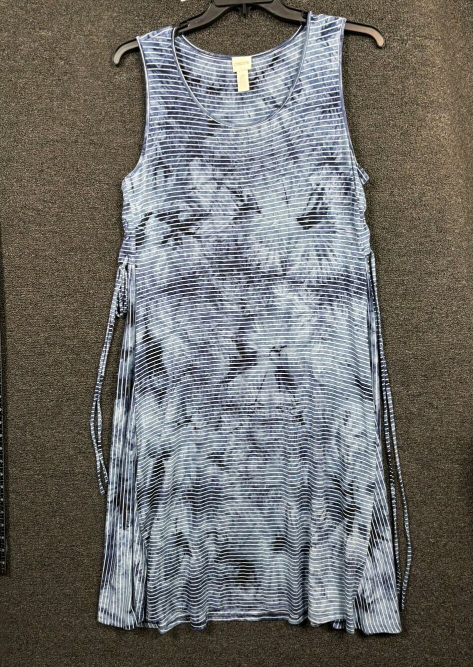 Chico's Tie-Dye Striped Shirt Dress Womens Size 2P US 12P Blue White Sleeveless